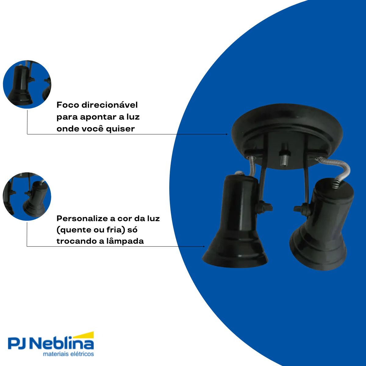 Luminária Spot Sobrepor Corneta Preto 2Xe27 Bivolt Foco Direcionável - Kin Light