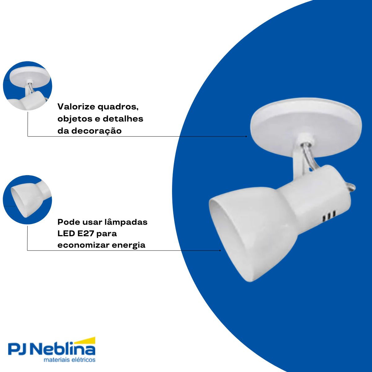 Luminária Spot Sobrepor Cone Branco E27 Bivolt Foco Direcionável - kin Light