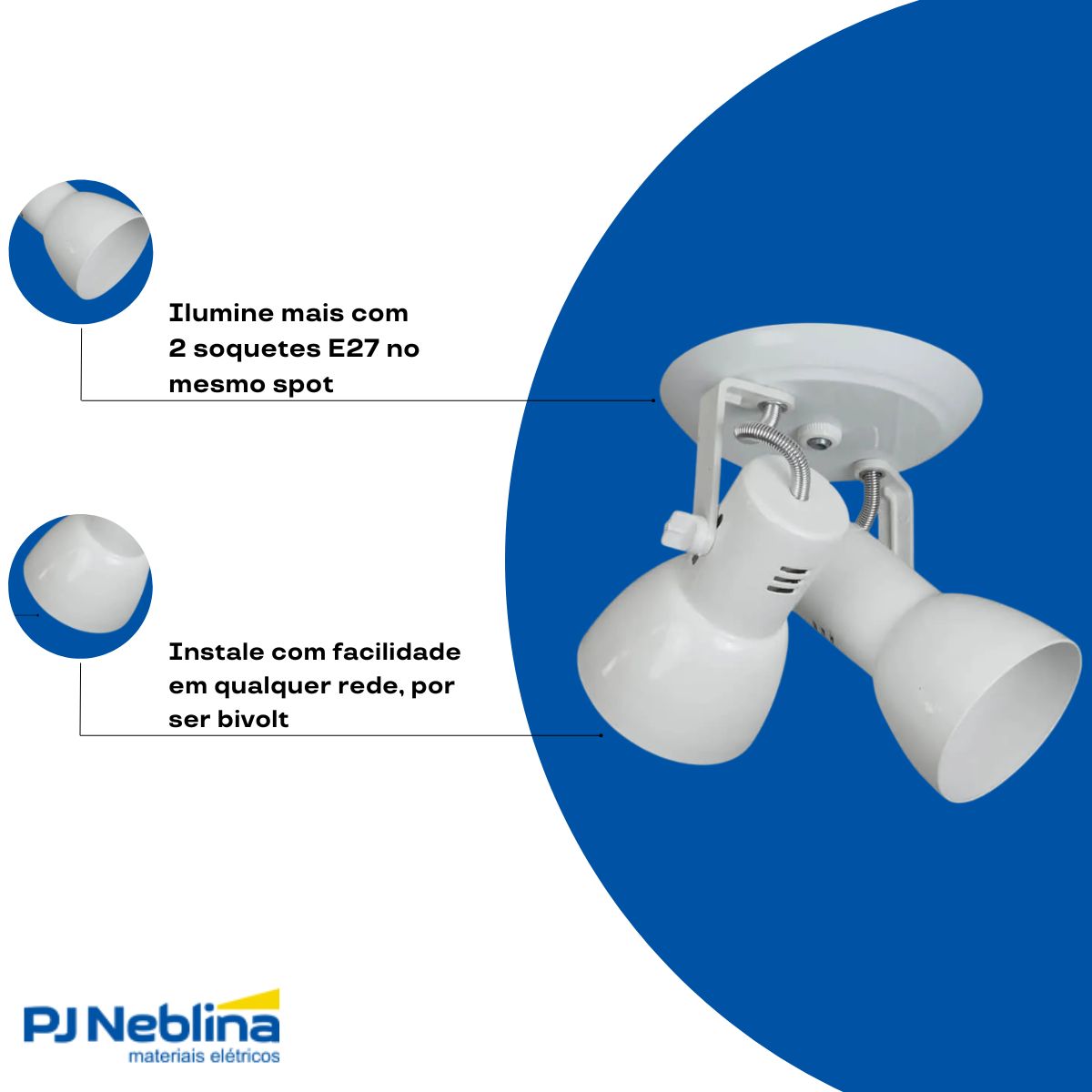 Luminária Spot Sobrepor Cone Branco 2Xe27 Bivolt Foco Direcionável - Kin Light