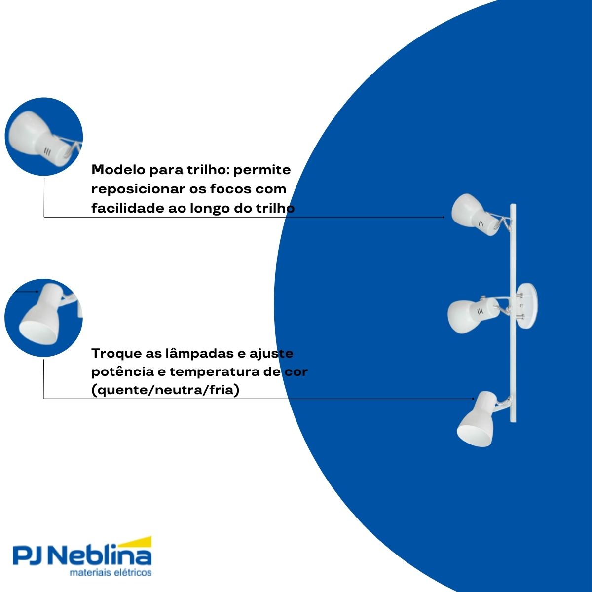 Luminária Spot Sobrepor Trilho Branco 3Xe27 Bivolt Foco Direcionável - King Light