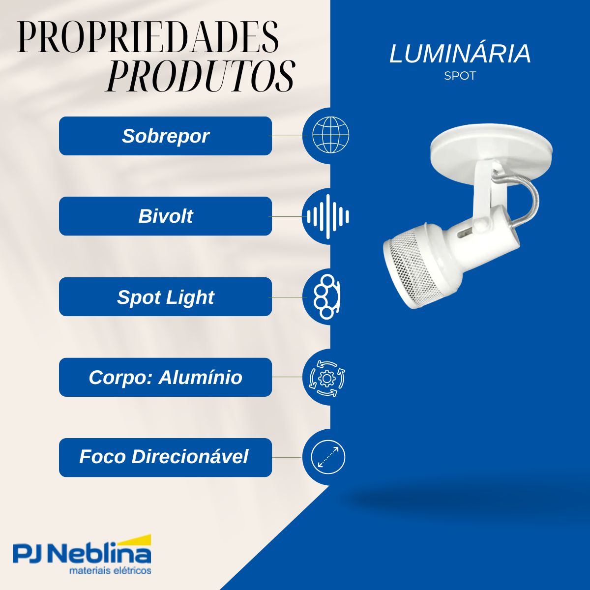 Luminária Spot Sobrepor Tela Branco E27 Bivolt Foco Direcionável - Kin Light