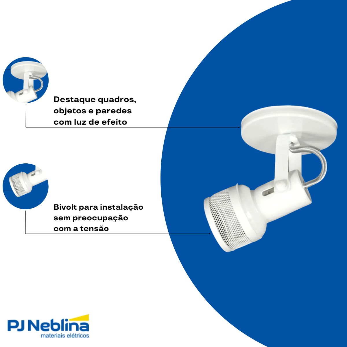 Luminária Spot Sobrepor Tela Branco E27 Bivolt Foco Direcionável - Kin Light