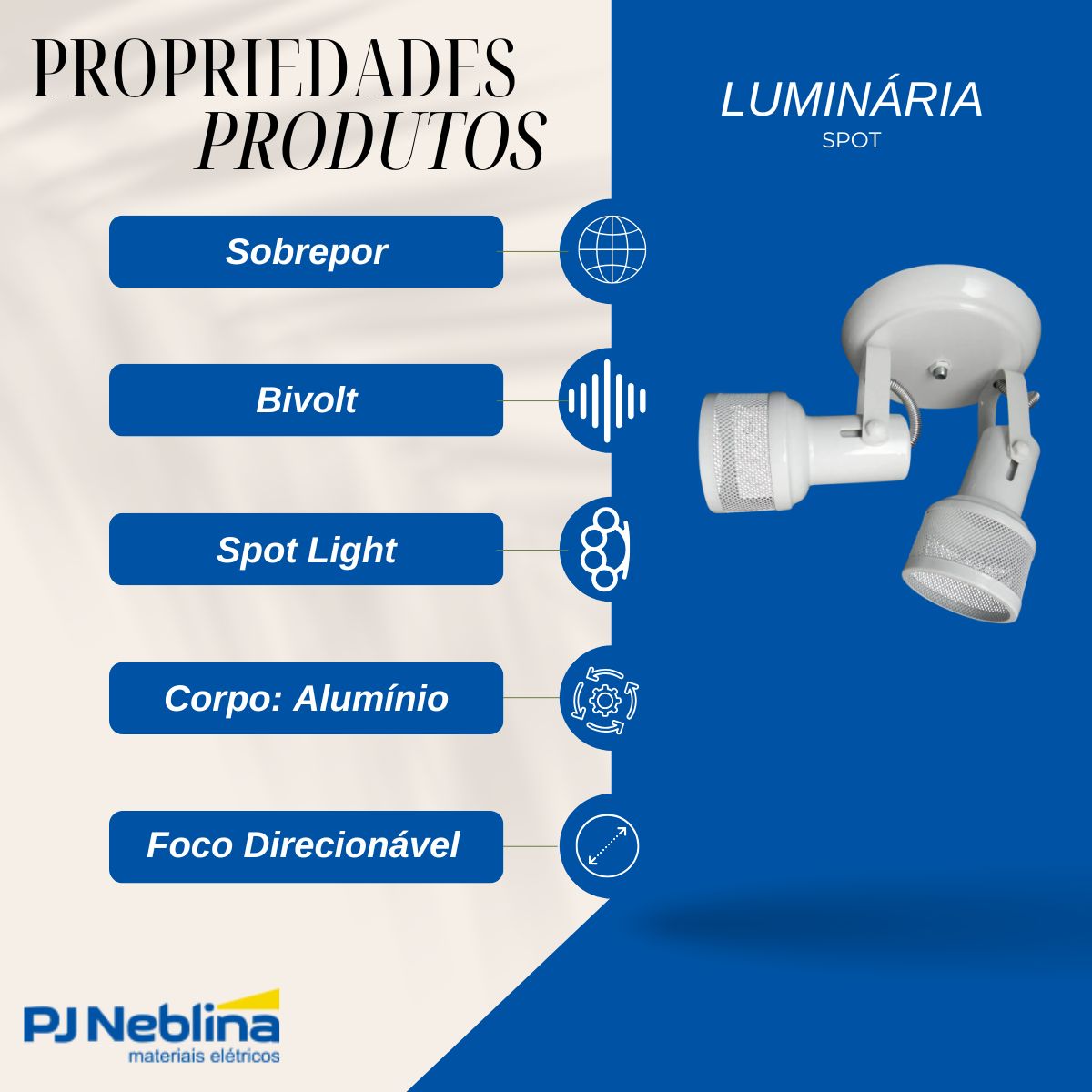 Luminária Spot Sobrepor Tela Branco 2Xe27 Bivolt Foco Direcionável - Kin Light