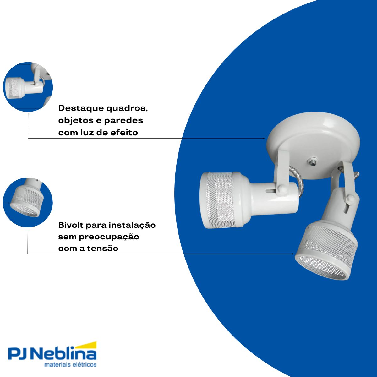 Luminária Spot Sobrepor Tela Branco 2Xe27 Bivolt Foco Direcionável - Kin Light