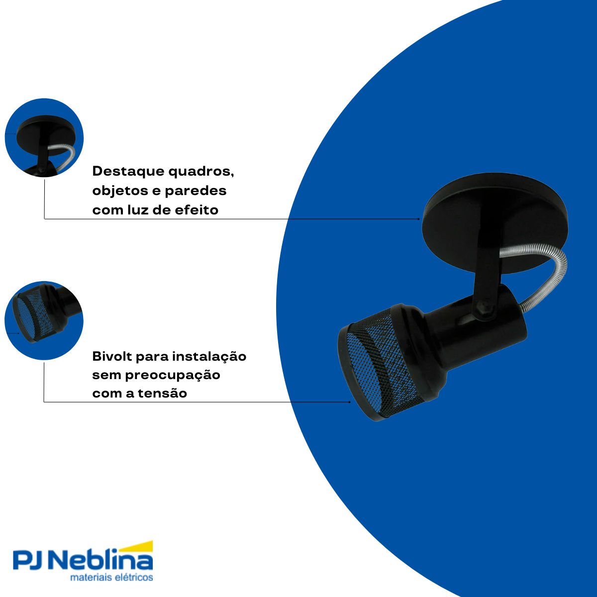 Luminária Spot Sobrepor Tela Preto E27 Bivolt Foco Direcionável - Kin Light