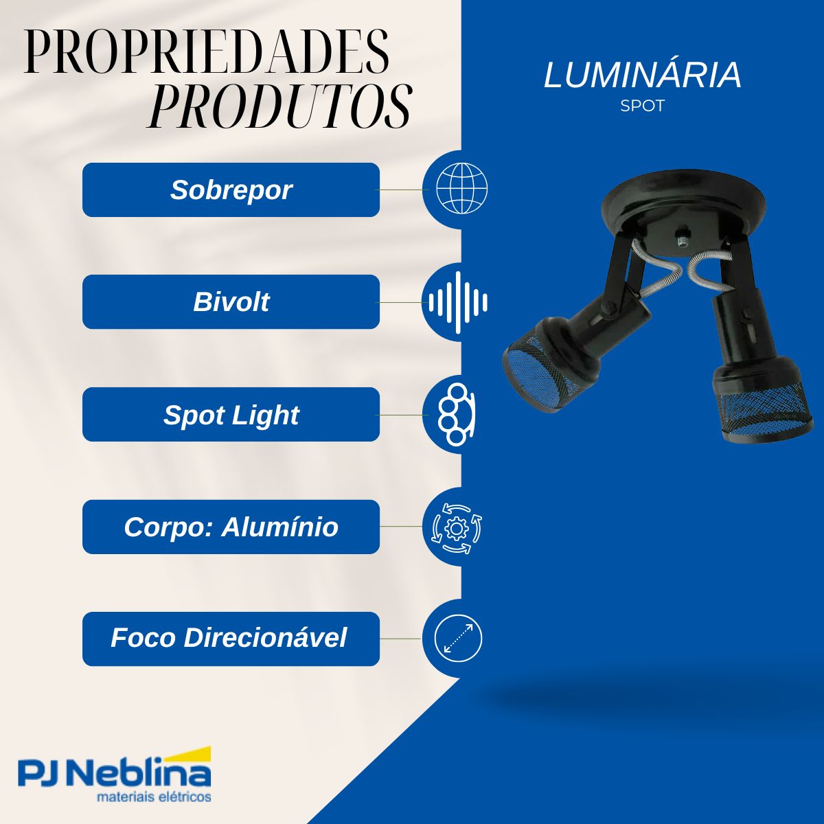 Luminária Spot Sobrepor Tela Preto 2Xe27 Bivolt Foco Direcionável - Kin Light