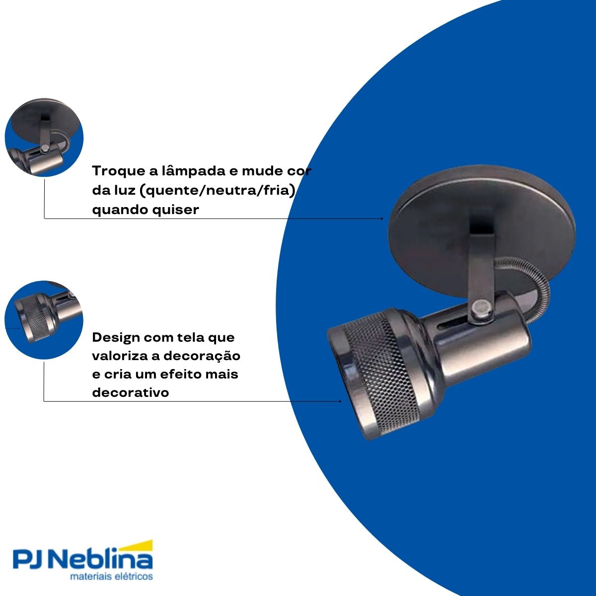 Luminária Spot Sobrepor Tela Titânio E27 Bivolt Foco Direcionável - Kin Light