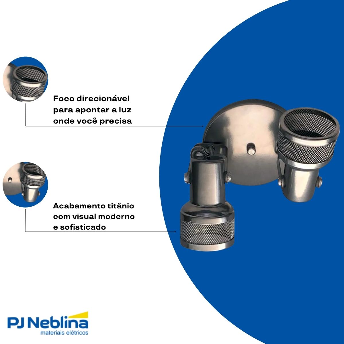 Luminária Spot Sobrepor Tela Titânio 2Xe27 Bivolt Foco Direcionável - Kin Light