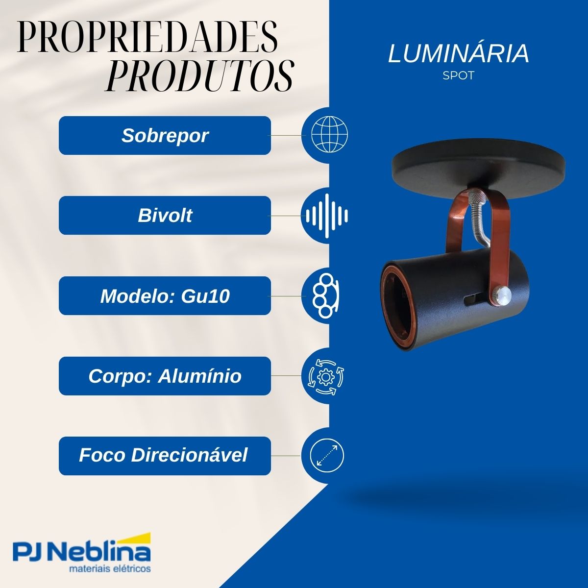 Luminária Spot Sobrepor Gu10 Preto Cobreado Gu10 Bivolt Foco Direcionável - Kin Light