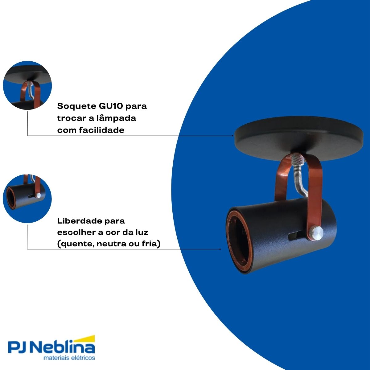 Luminária Spot Sobrepor Gu10 Preto Cobreado Gu10 Bivolt Foco Direcionável - Kin Light