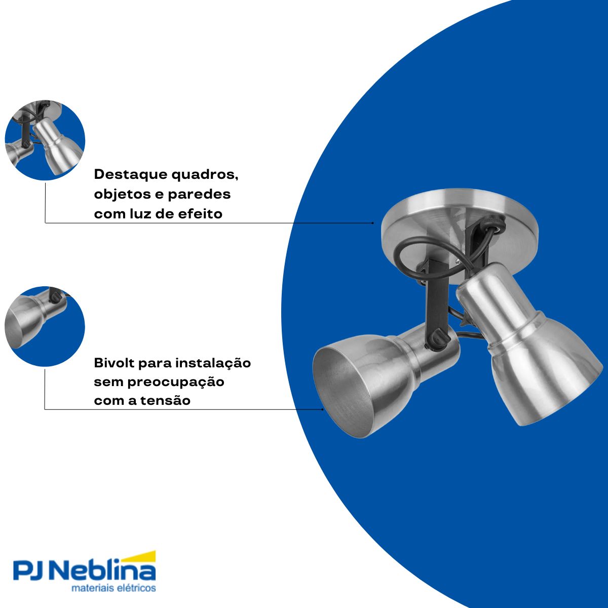 Luminária Spot Sobrepor Spot Light Lixado 2Xe27 Bivolt Foco Direcionável - Kin Light