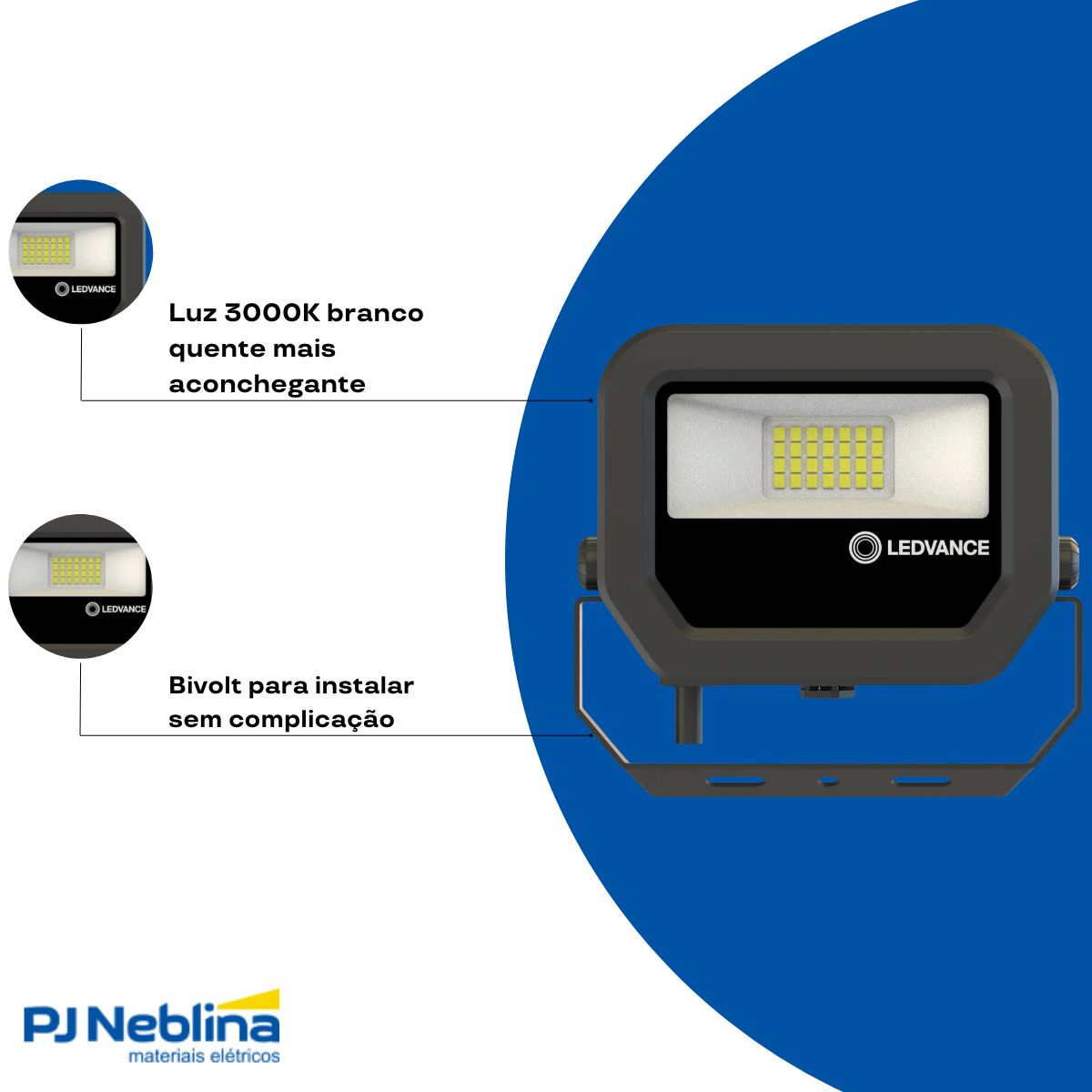 Luminária Refletor Led Retangular Sobrepor Preto 9W Bivolt 3000K Branco Quente 1125Lm Difusor Vidro Temperatura C/Protetor Surto 2Kv - Ledvance