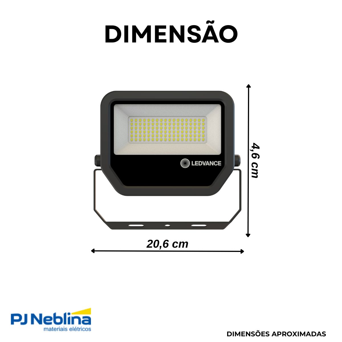 Luminária Refletor Led Retangular Sobrepor Preto 43W Bivolt 3000K Branco Quente 5375Lm Difusor Vidro Temperado C/Protetor Surto 2Kv - Ledvance