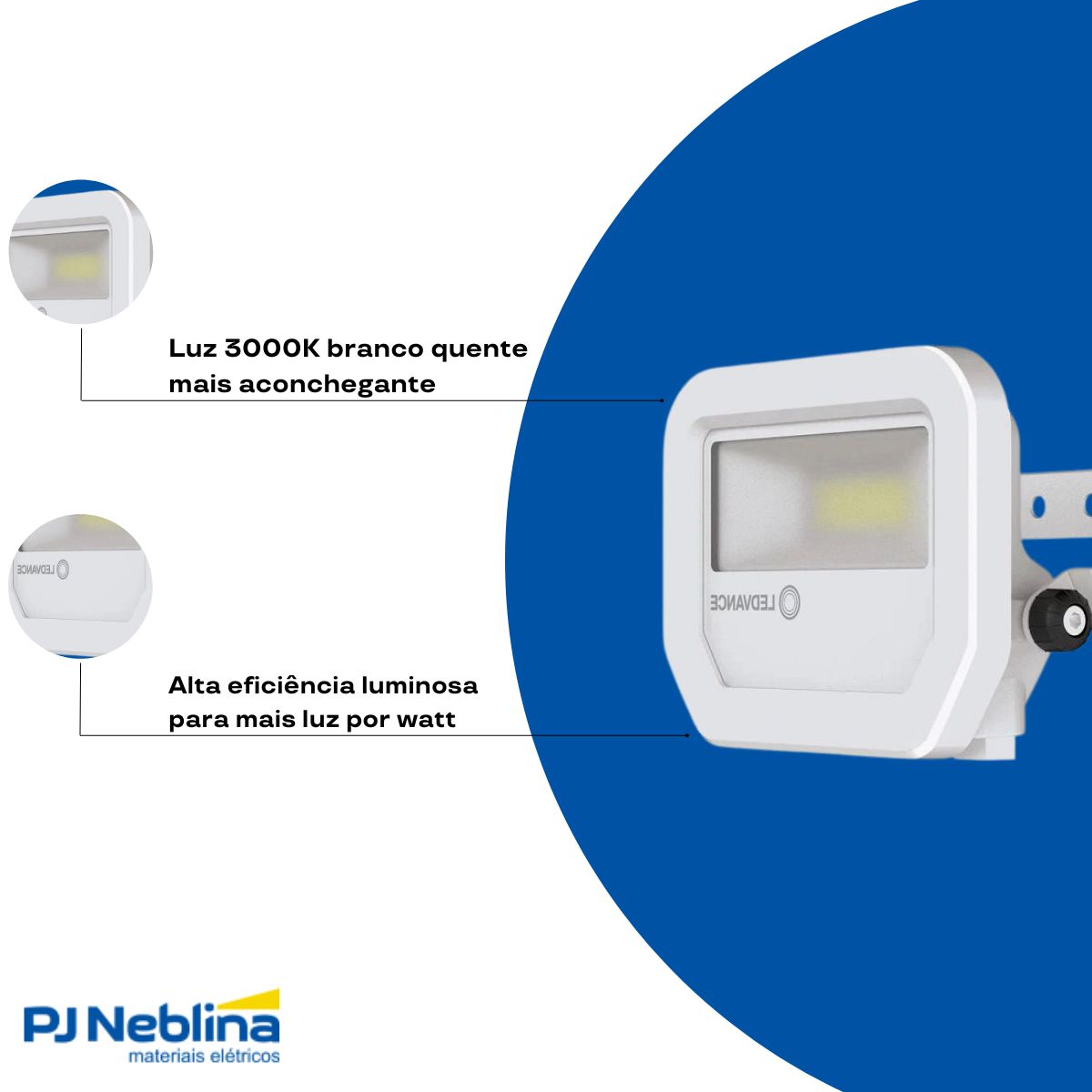 Luminária Refletor Led Retangular Sobrepor Branco 26W Bivolt 3000K Branco Quente 3250Lm Difusor Vidro Temperado C/Protetor Surto 2Kv - Ledvance