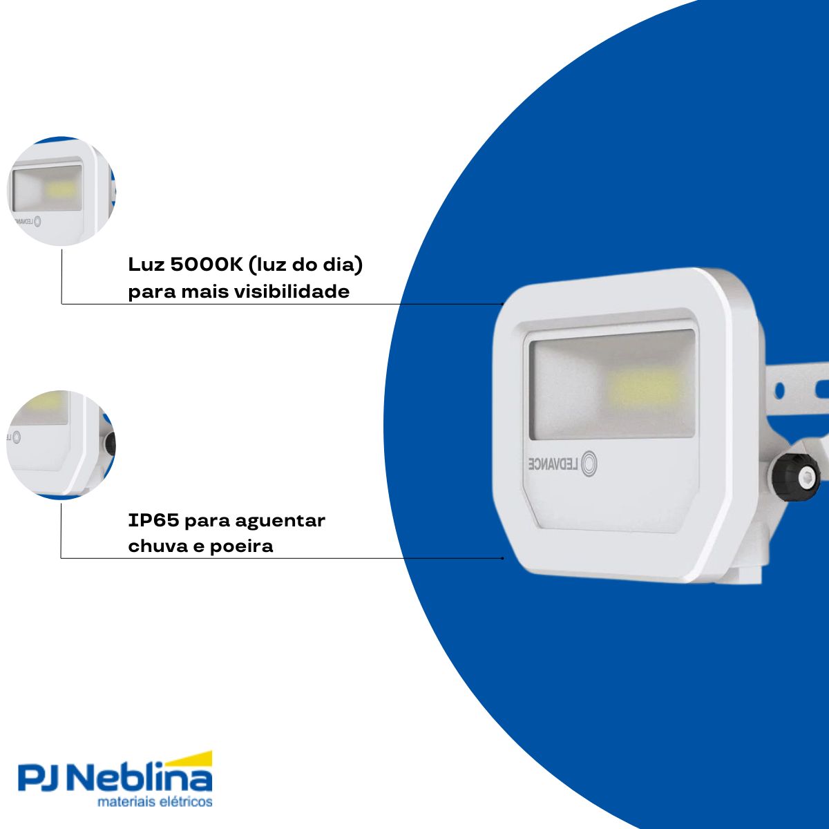 Luminária Refletor Led Retangular Sobrepor Branco 43W Bivolt 5000K Luz Do Dia 6020Lm Difusor Vidro Temperado C/Protetor Surto 2Kv - Ledvance