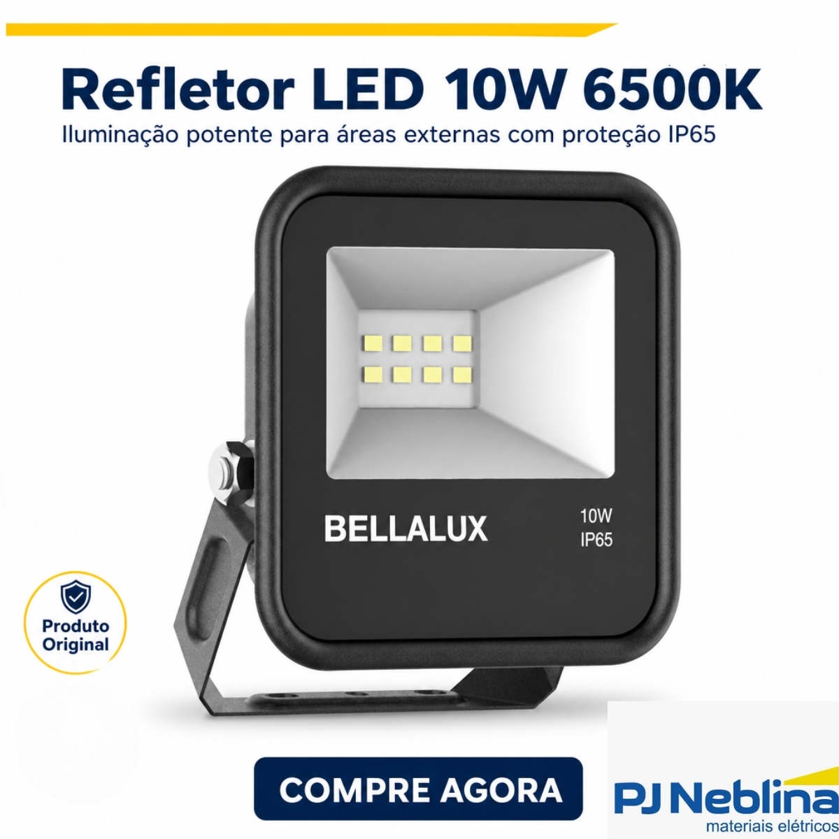 Luminária Refletor Led Retangular Sobrepor Pt 10W Bivolt 6500K Branco Frio 800Lm Com Protetor Surto 1,5Kv - Bellalux