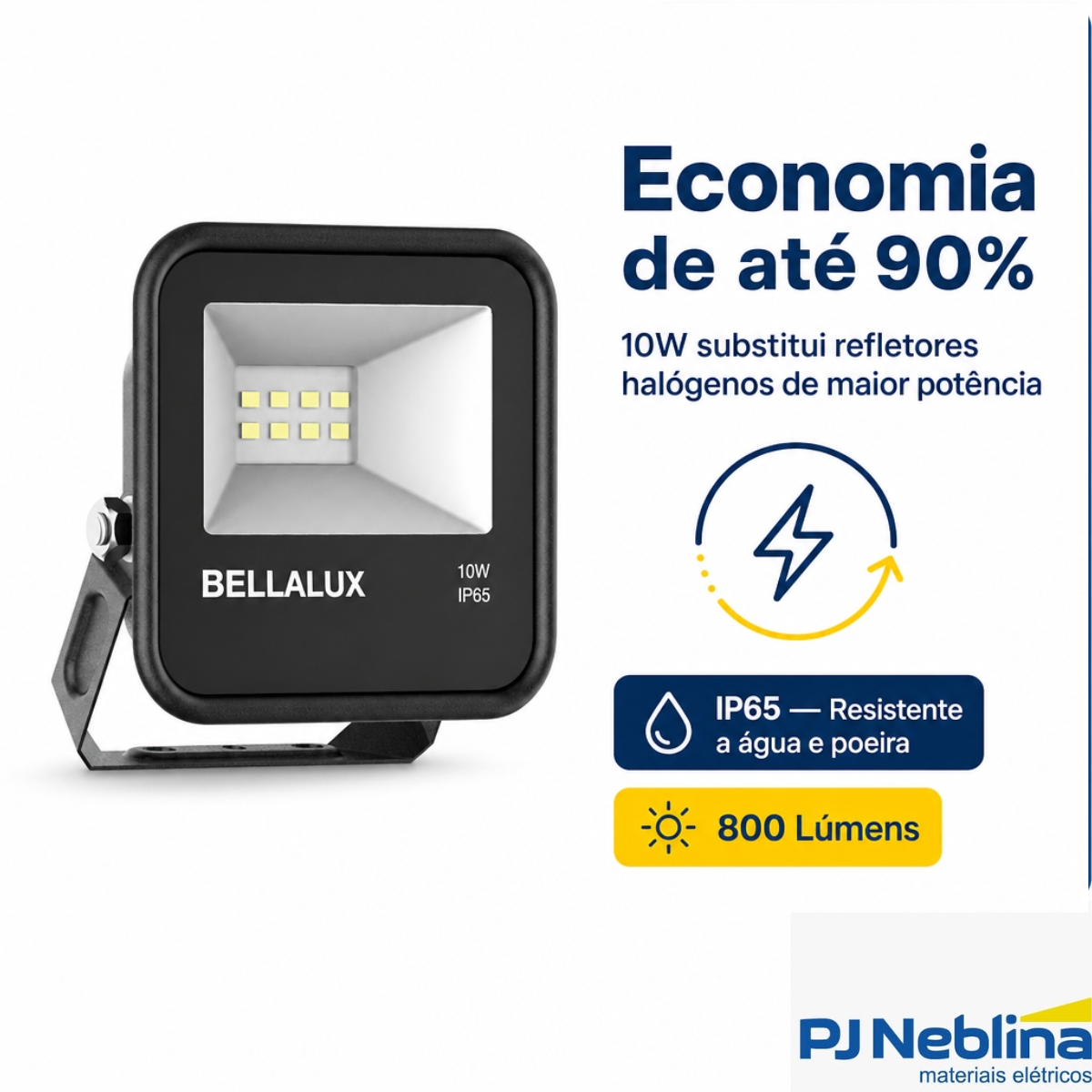 Luminária Refletor Led Retangular Sobrepor Pt 10W Bivolt 6500K Branco Frio 800Lm Com Protetor Surto 1,5Kv - Bellalux