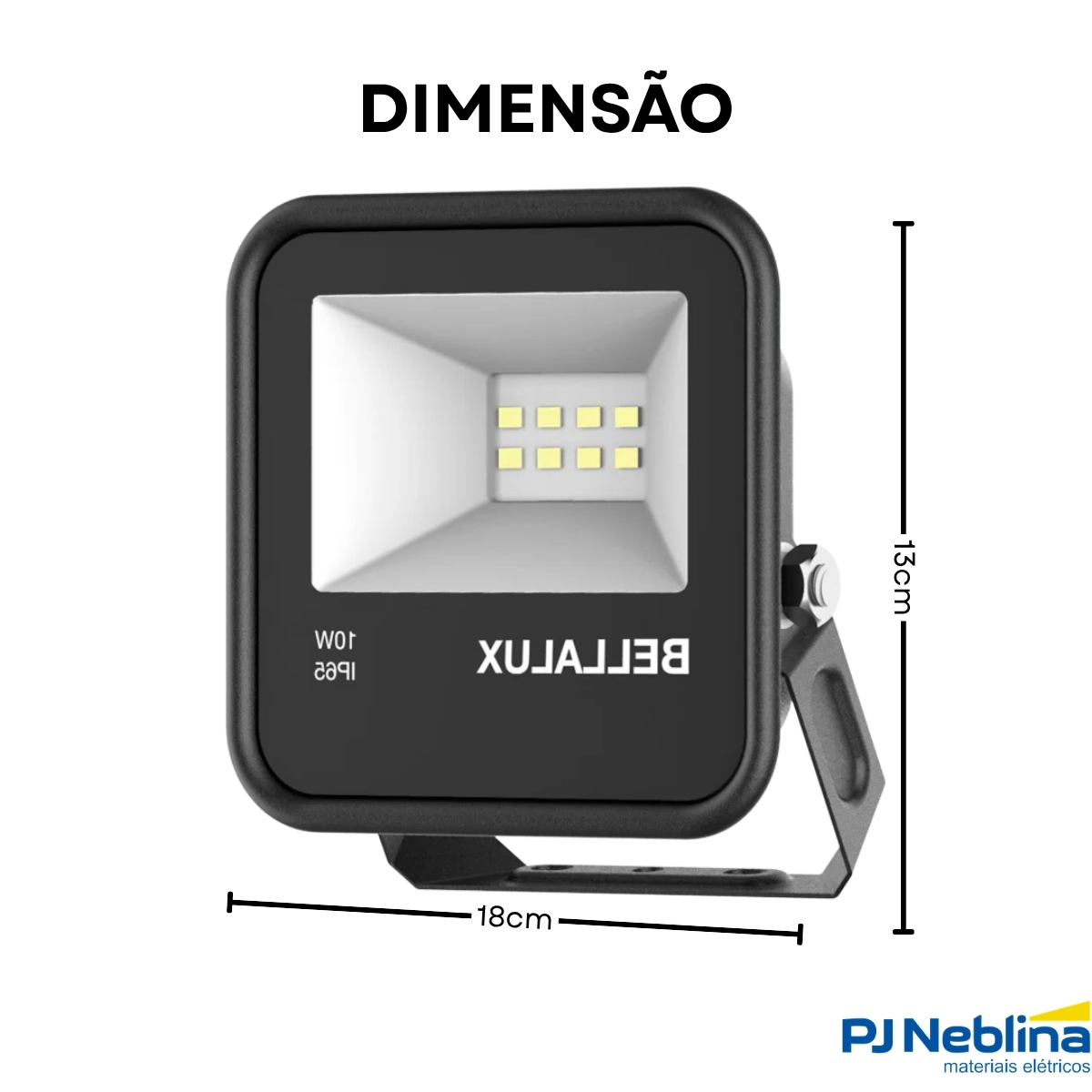 Luminária Refletor Led Retangular Sobrepor Pt 10W Bivolt 6500K Branco Frio 800Lm Com Protetor Surto 1,5Kv - Bellalux