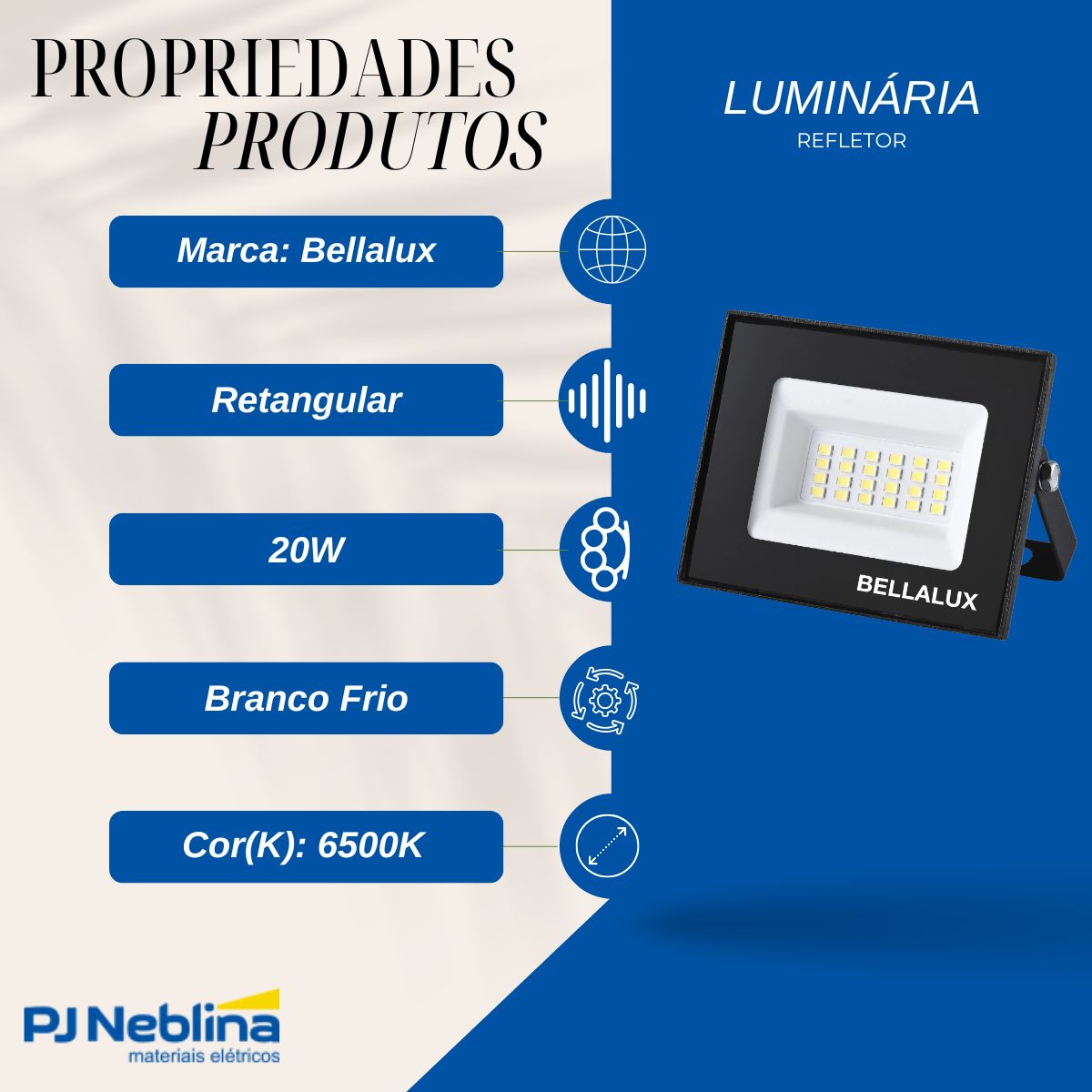 Luminaria Refletor Led Retang Sobrepor Pt 20w Bivolt 6500k B