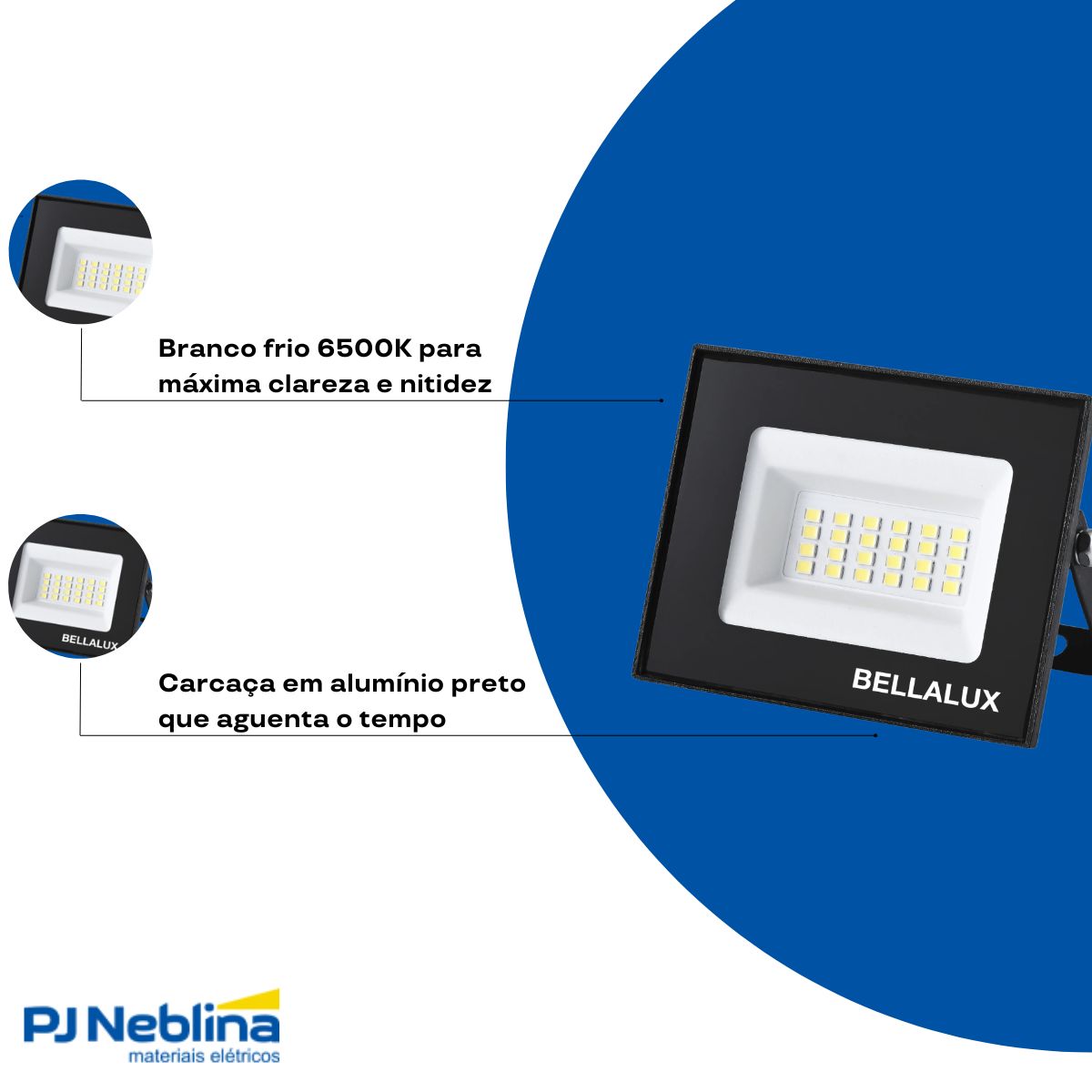 Luminaria Refletor Led Retang Sobrepor Pt 20w Bivolt 6500k B