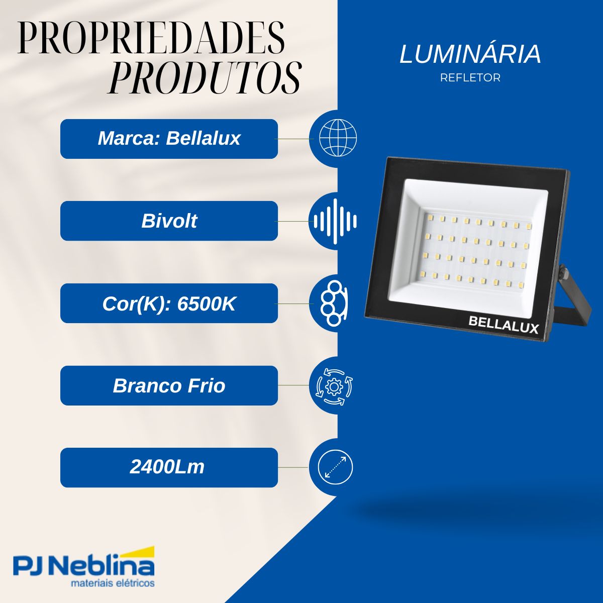 Luminária Refletor Led Retangular Sobrepor Preto 30W Bivolt 6500K Branco Frio 2400Lm Difusor Vidro Temperado C/Protetor Surto 2Kv - Bellalux
