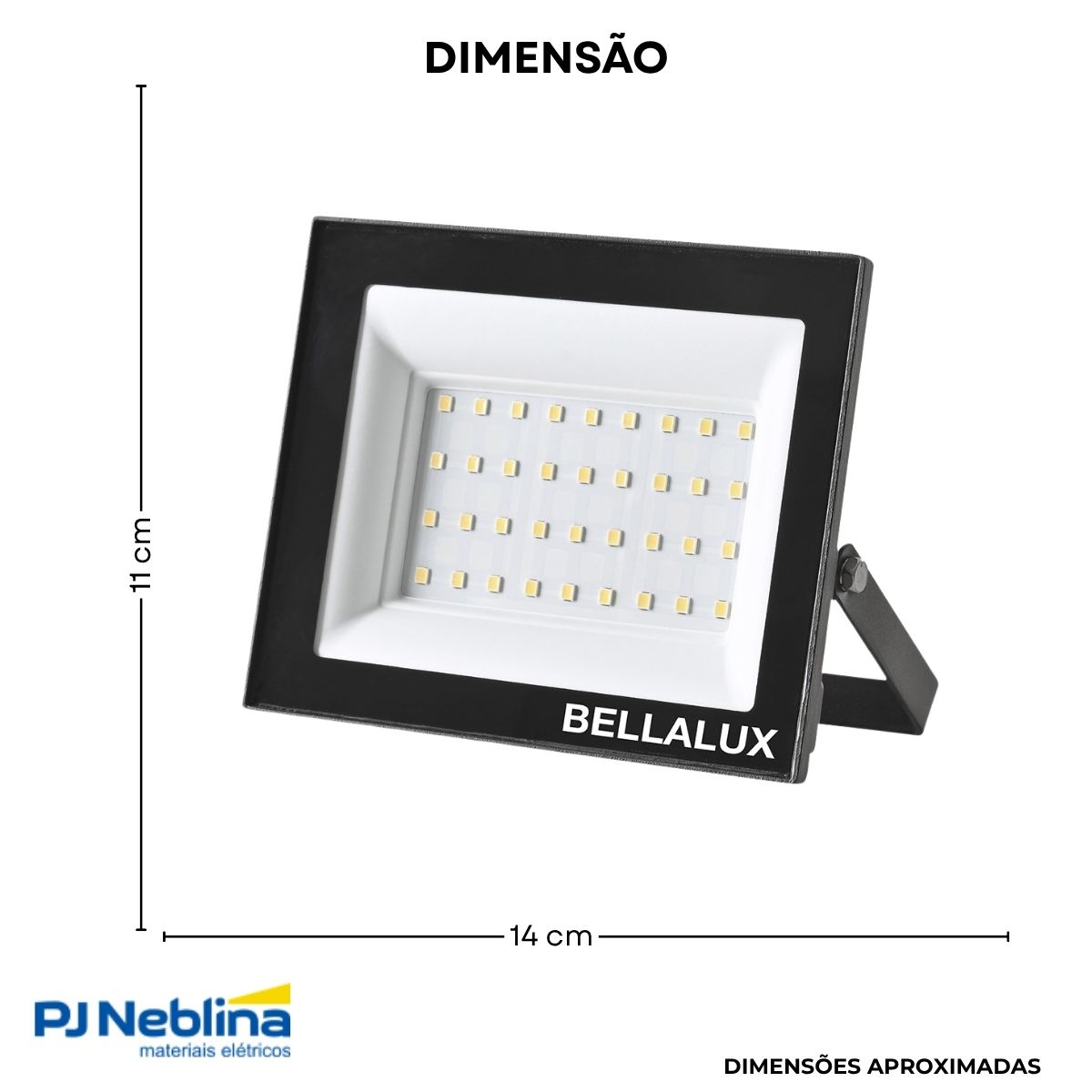Luminária Refletor Led Retangular Sobrepor Preto 30W Bivolt 6500K Branco Frio 2400Lm Difusor Vidro Temperado C/Protetor Surto 2Kv - Bellalux