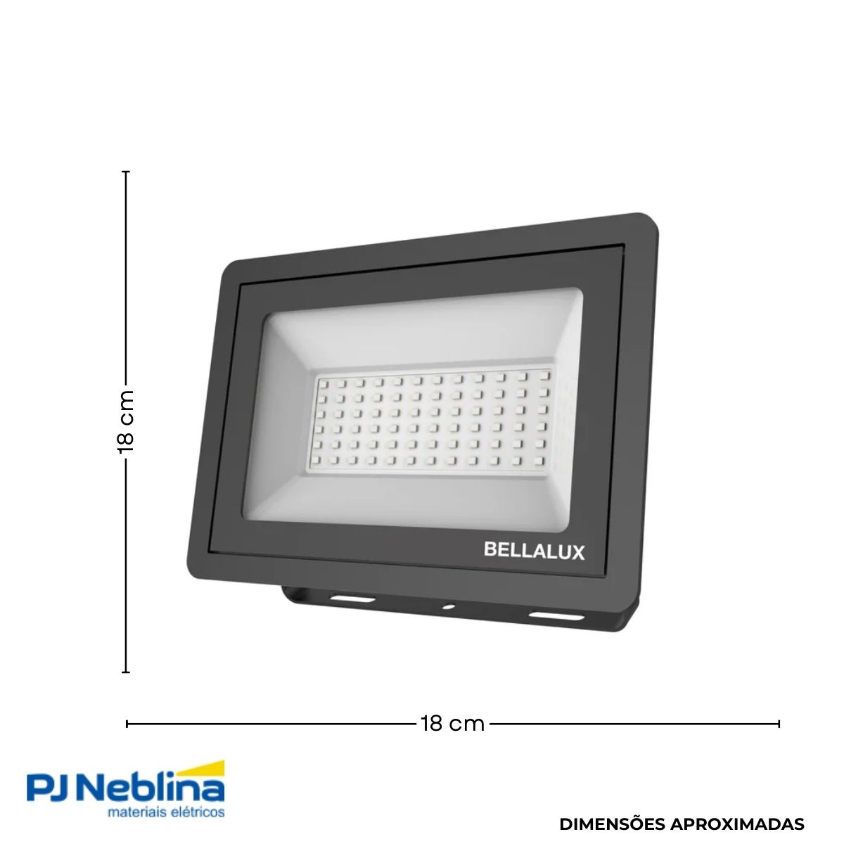 Luminária Refletor Led Retangular Sobrepor Preto 50W Bivolt 6500K Branco Frio 4000Lm Difusor Vidro Temperatura C/Protetor Surto 2Kv - Bellalux