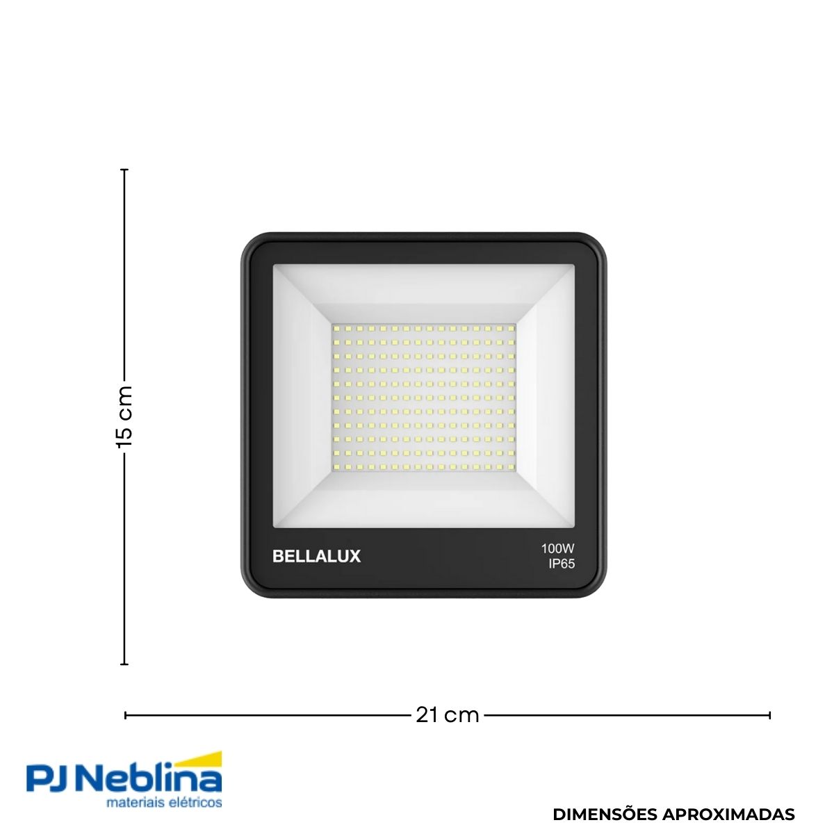 Luminária Refletor Led Retangular Sobrepor Preto 100W Bivolt 6500K Branco Frio 8000Lm Difusor Vidro Temperado C/Protetor Surto 2Kv - Bellalux
