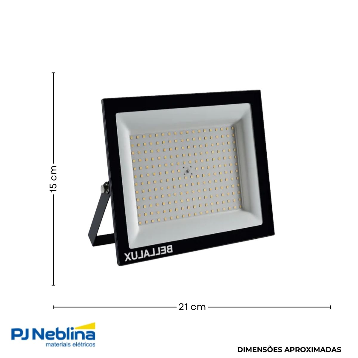Luminária Refletor Led Retangular Sobrepor Preto 150W Bivolt 6500K Branco Frio 12000Lm Difusor Vidro Temperado C/Protetor Surto 2Kv - Bellalux