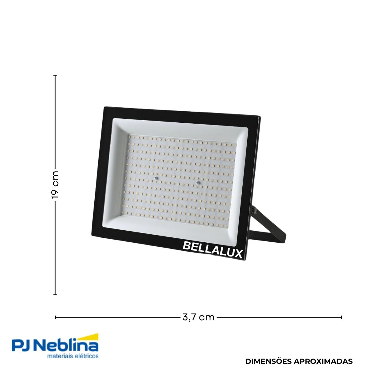 Luminária Refletor Led Retangular Sobrepor Preto 200W Bivolt 6500K Branco Frio 16000Lm Difusor Vidro Temperado C/Protetor Surto 2Kv - Bellalux