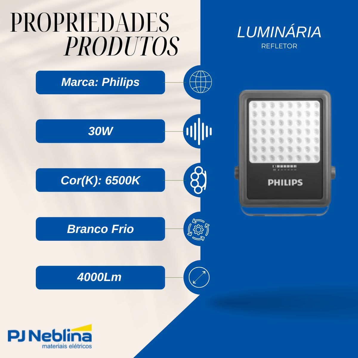 Luminária Refletor Solar Led Retangular Sobrepor Cinza 30W Bat Selada 3,2V 6500K Branco Frio 4000Lm Ip65 - Philips