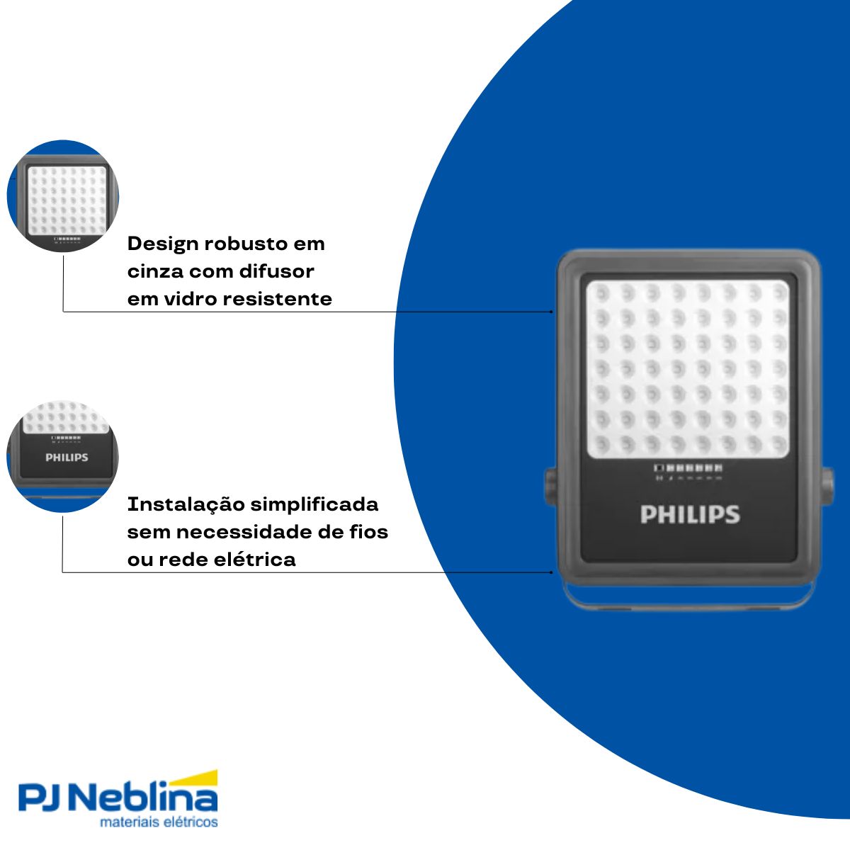 Luminária Refletor Solar Led Retangular Sobrepor Cinza 30W Bat Selada 3,2V 6500K Branco Frio 4000Lm Ip65 - Philips