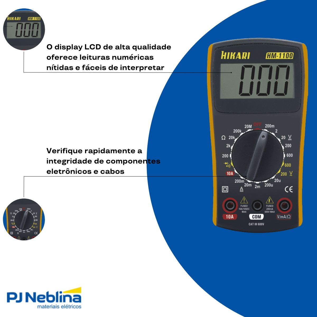 Multímetro Digital Hm-1100 Cat Iii 600V - Hikari