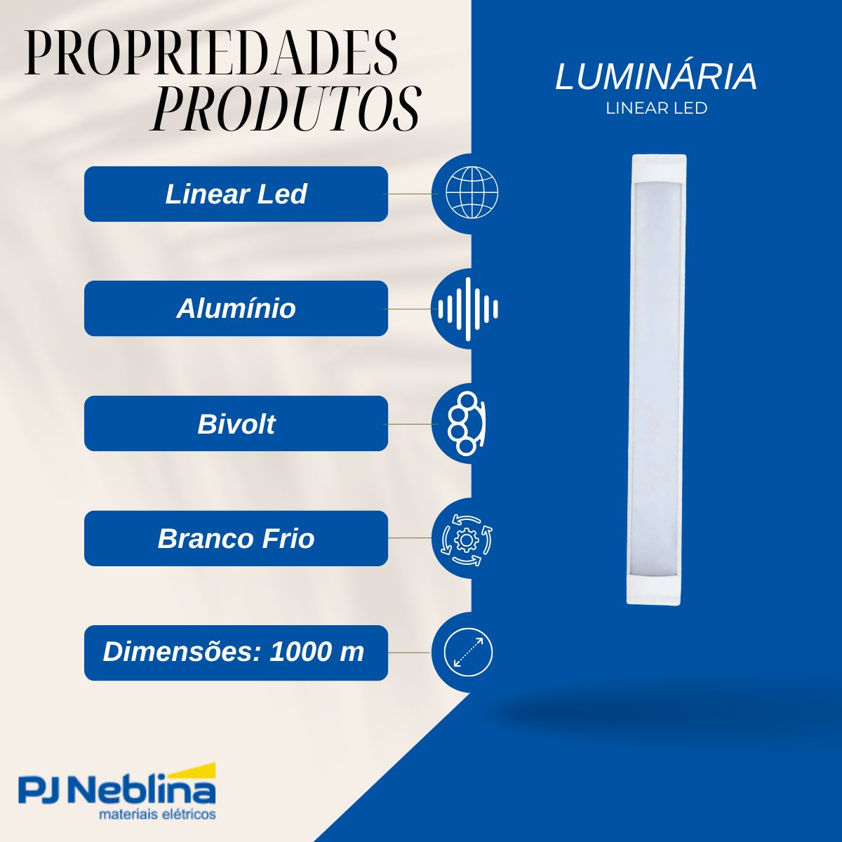 Luminária Linear Led Sobrepor Slim Bc 36W Bivolt 6500K Branco Frio 3240Lm - Bronzearte