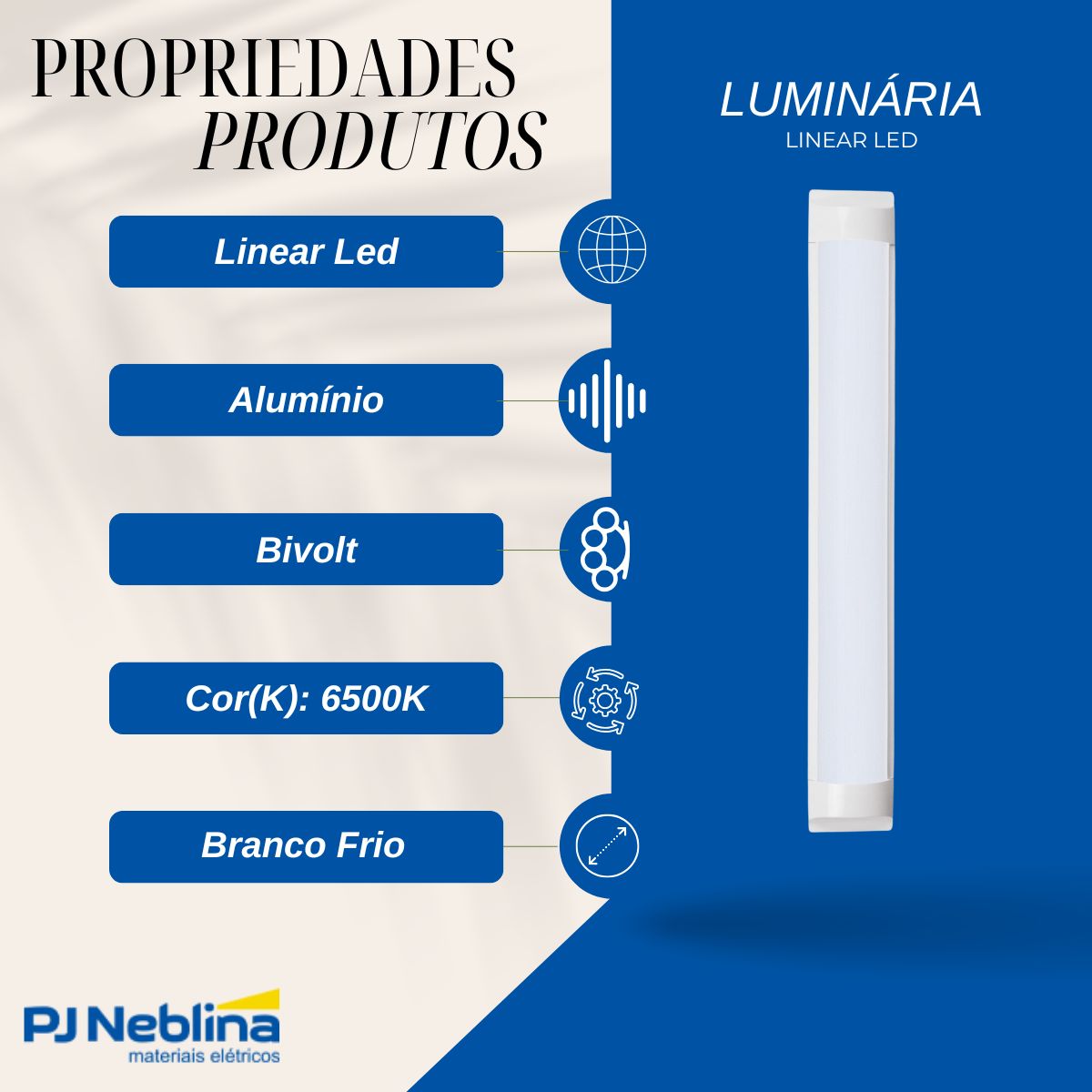 Luminaria Linear Led Sobrepor Slim Bc 18w Bivolt 6500k Branc