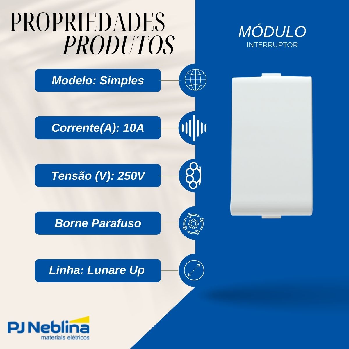 Módulo Interruptor Simples 1 Módulo 10A 250V Branco Brilhante Lunare Up - Schneider