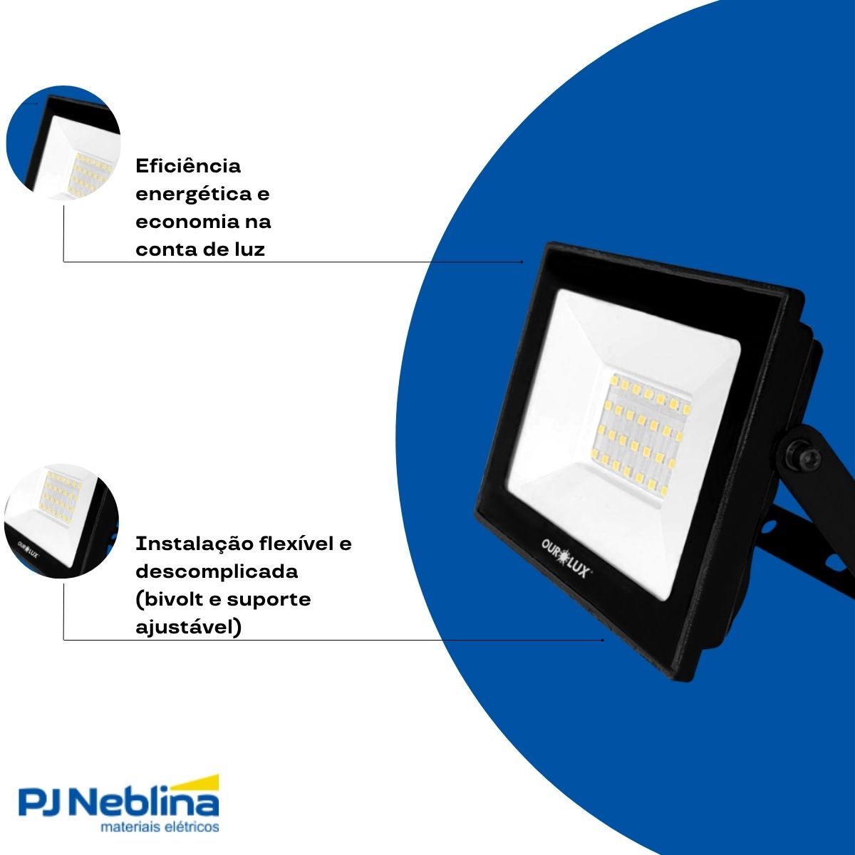 Luminária Refletor Led Retangular Sobrepor Preto 30W Bivolt 3000K Branco Quente 2400Lm Dif Vidro Temperado 110G Ip65 - Ourolux