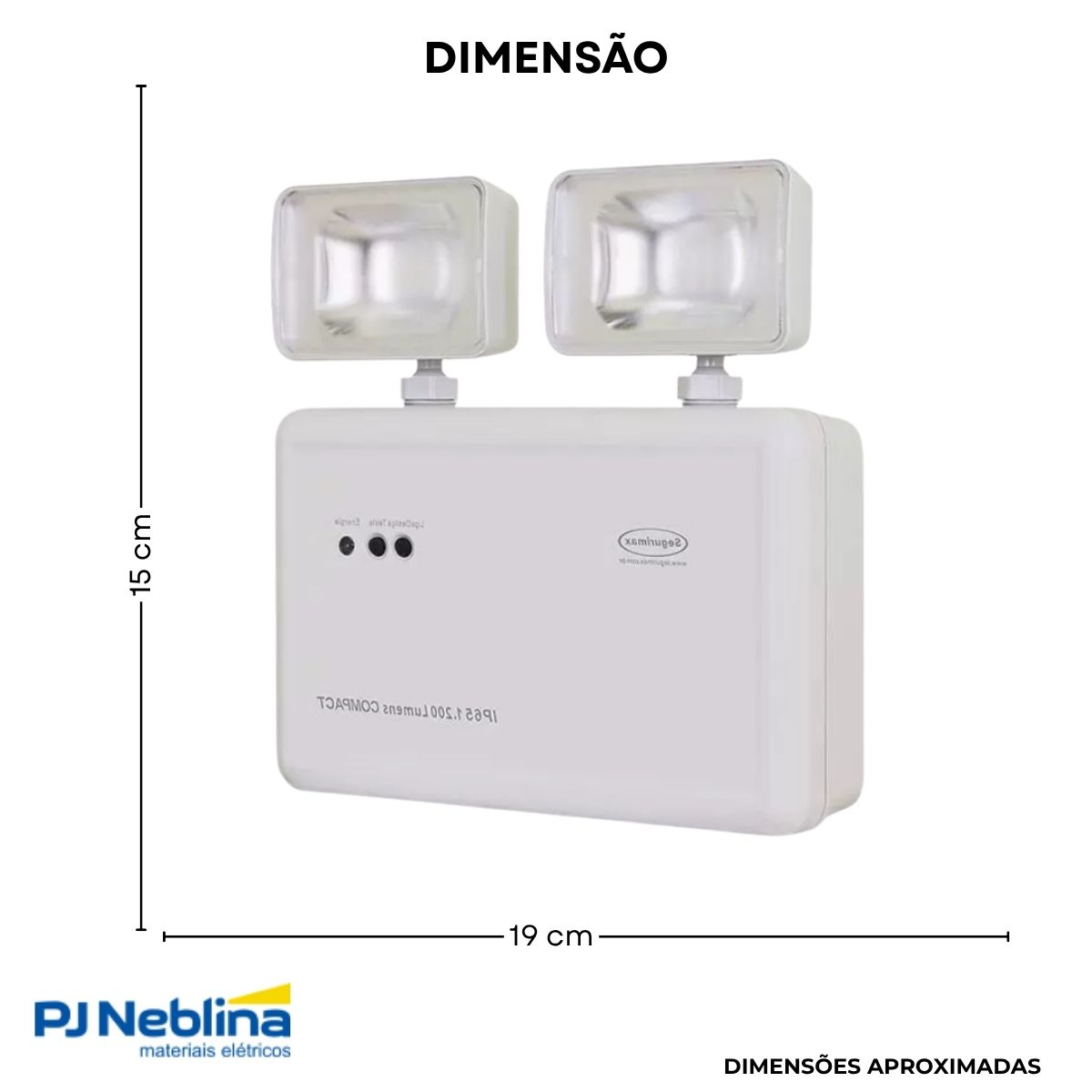 Luminária Emergência Led 2 Faróis Sobrepor 2W Bivolt 6000K Branco Frio 1200Lm 2H Ip20 - Segurimax