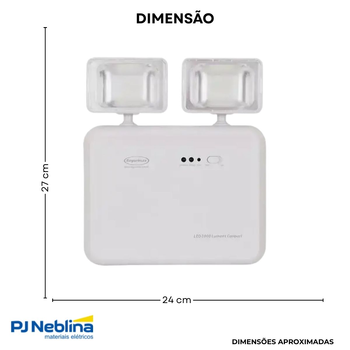 Luminária Emergência Led 2 Faróis Sobrepor 4W Bivolt 6000K Branco Frio 3000Lm 2H Ip20 - Segurimax