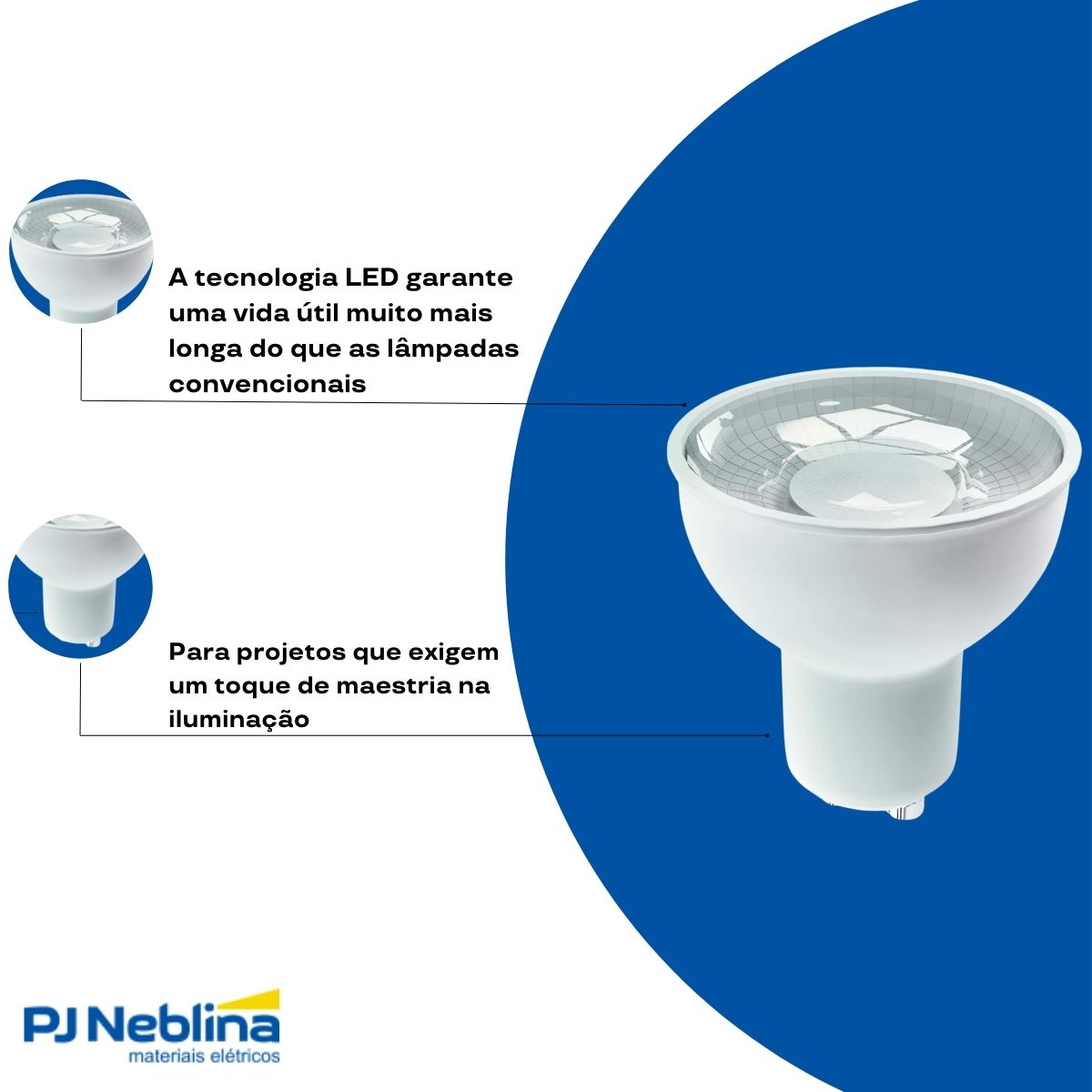 Lâmpada Led Dicroica 8W 220V Gu10 2700K Branco Neutro Luz Amarela 525Lm 38G Dimerizavel - Luminatti