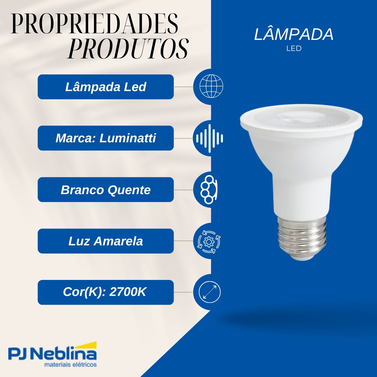 Lâmpada Led Dicroica Par20 7W Bivolt E27 2700K Branco Quente Luz Amarela 525Lm 38G Dimerizavel