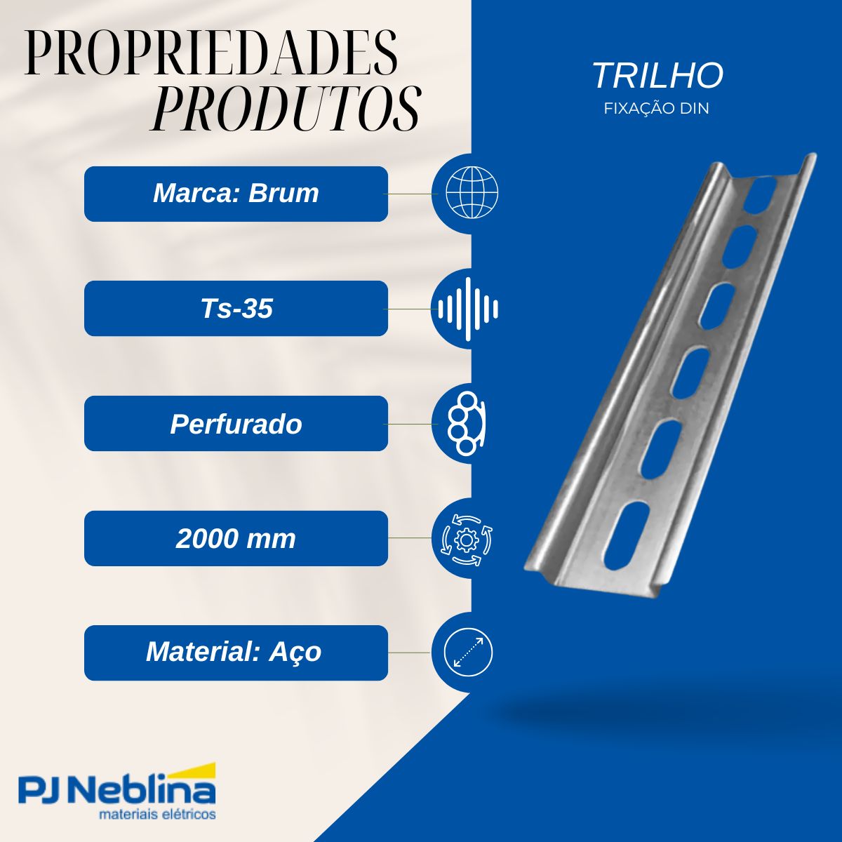 Trilho Fixacao Din Perfurado Ts-35 2000mm Aco Zincado