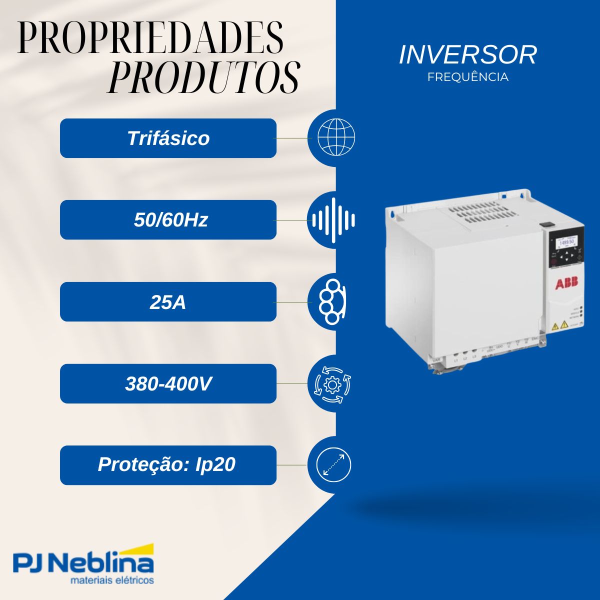 Inversor Frequência Trifásico 380-400V 47/63Hz 25A 11Kw - Abb