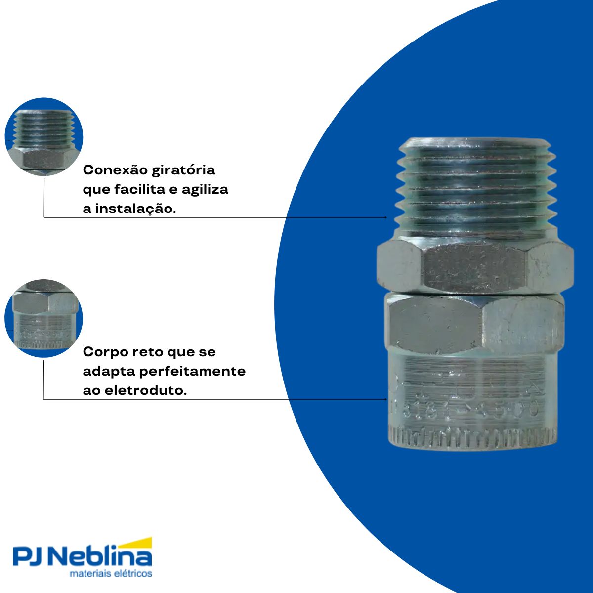 Conector Eletroduto Macho Zamak Zincado 1/2 Bsp Reto Giratório - Ekoflex