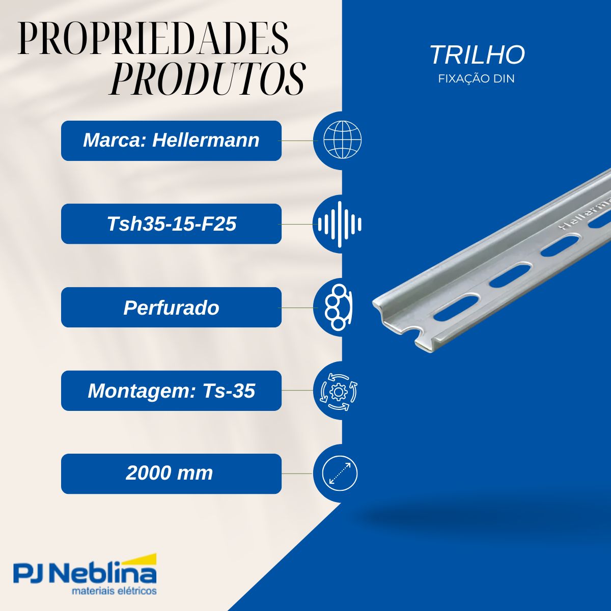 Trilho Fixacao Din Perfurado Ts-35 2000mm Aco