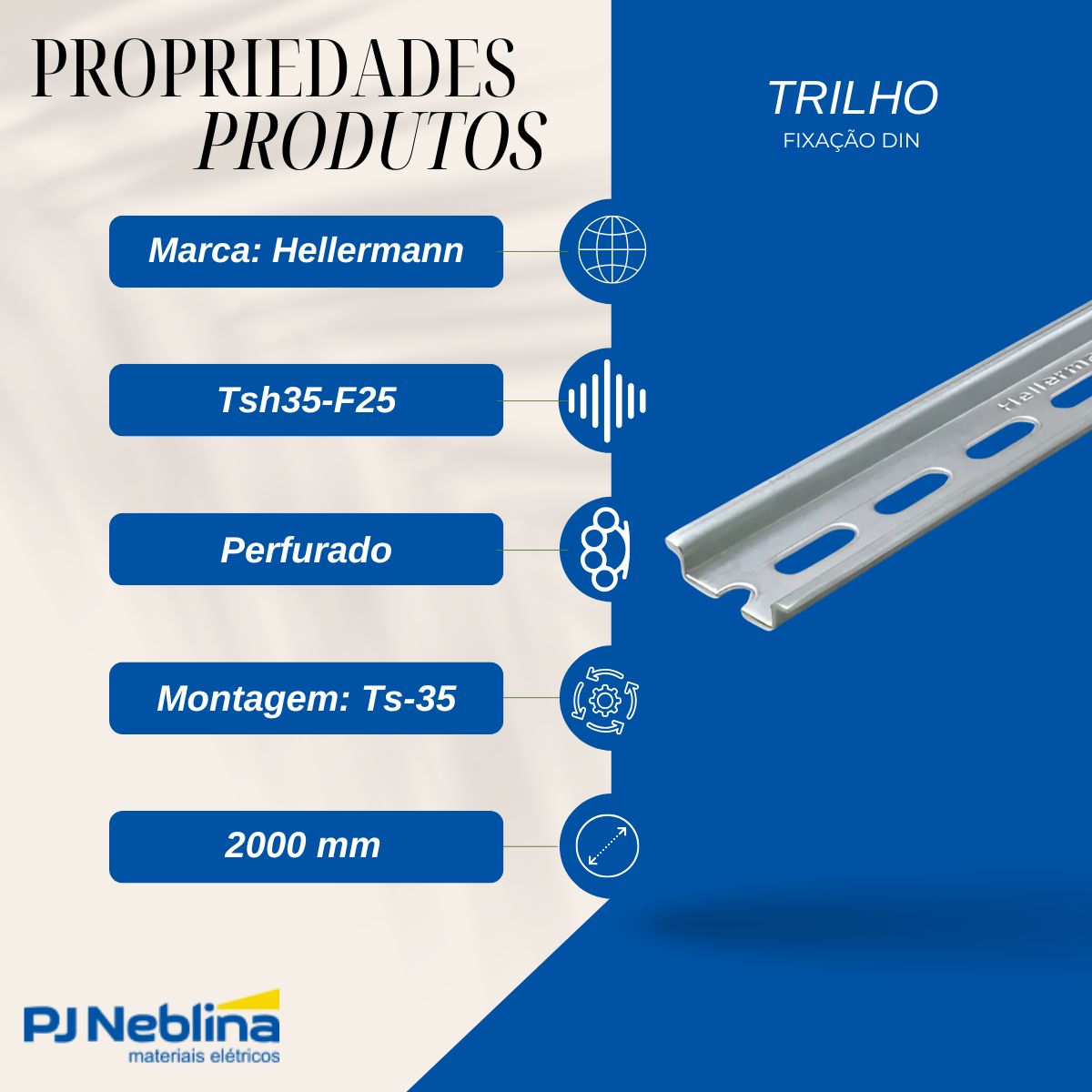 Trilho Fixacao Din Perfurado Ts-35 2000mm Aco