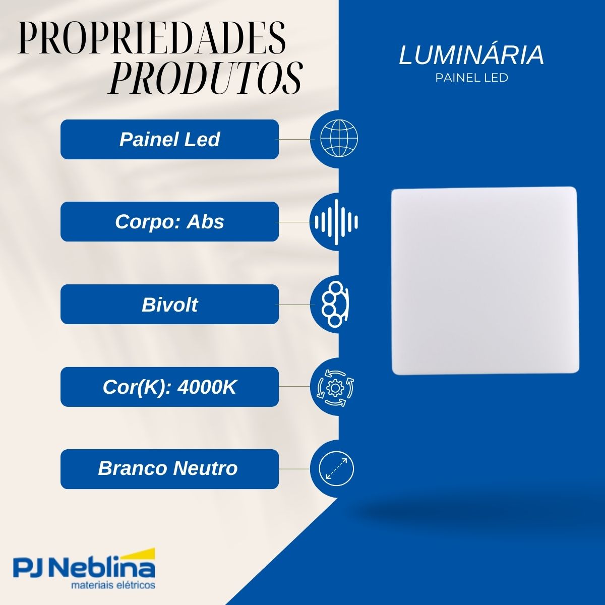 Luminária Painel Led Sobrepor Quadrado Branco 24W Bivolt 4000K Branco Neutro 2400Lm - Bronzearte