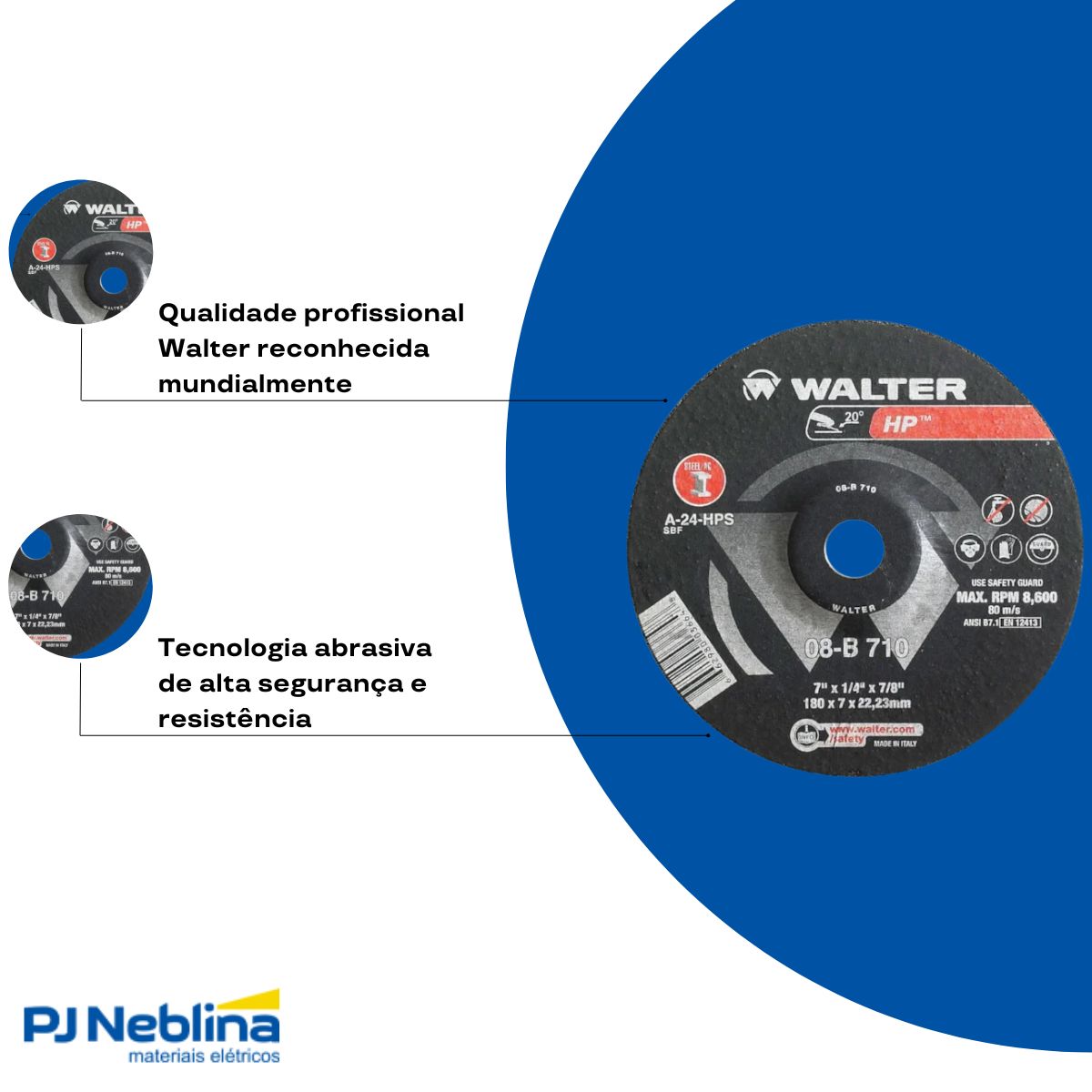 Disco Desbaste Hp 7Pol 178Mm 7/8 G24 8600Rpm Metal/Aço Inox - Walter