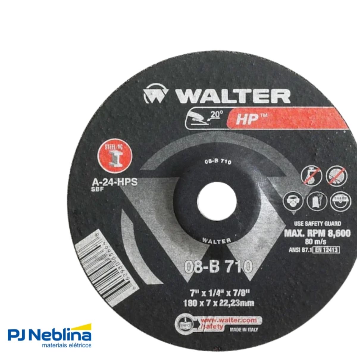 Disco Desbaste Hp 7Pol 178Mm 7/8 G24 8600Rpm Metal/Aço Inox - Walter