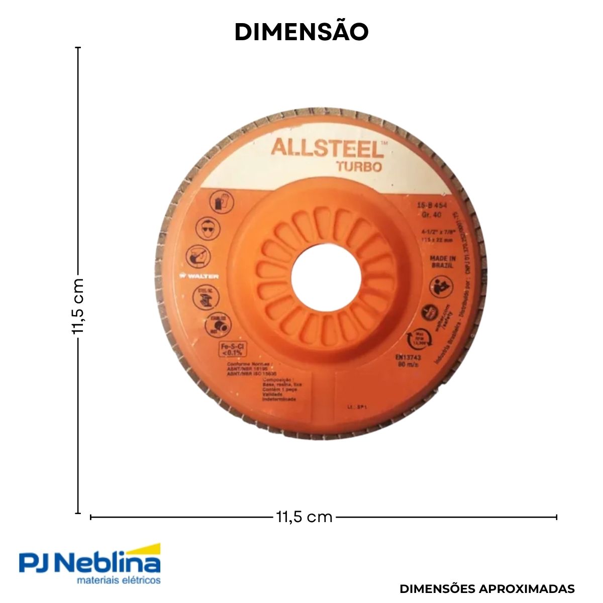 Disco Desbaste Flap Allsteel Turbo 4.1/2 7/8 G80 13300Rpm Metal/Aço Inox - Walter